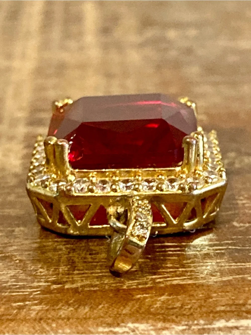 Men’s 18k Gold Plated Square Red Stone Halo Pendant Design by TSS